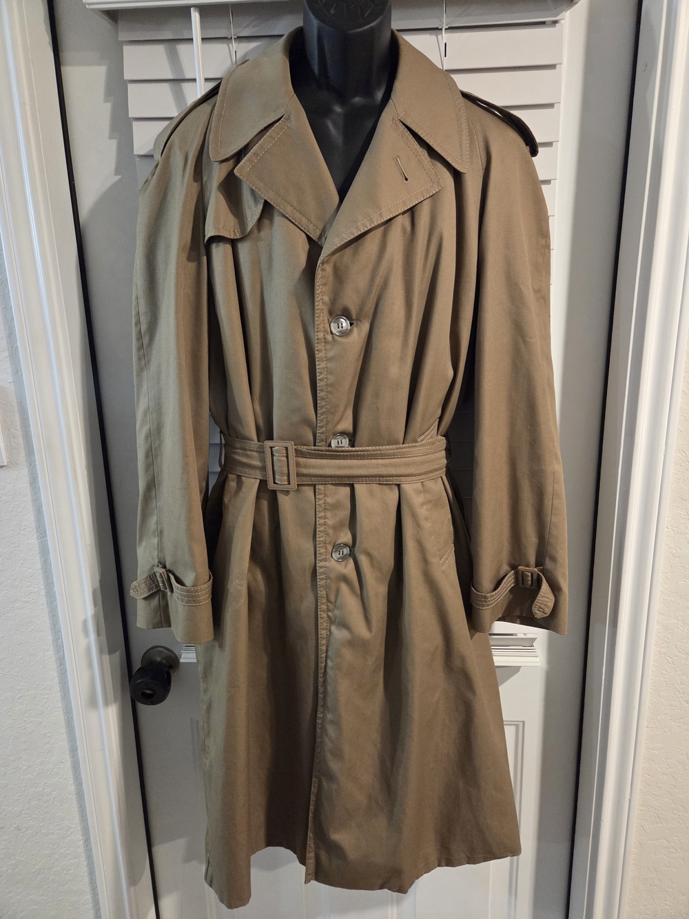 VTG Le Tigre Men’s Belted Trench Coat 44R Khaki Rain Jacket W/ Zip Out Liner